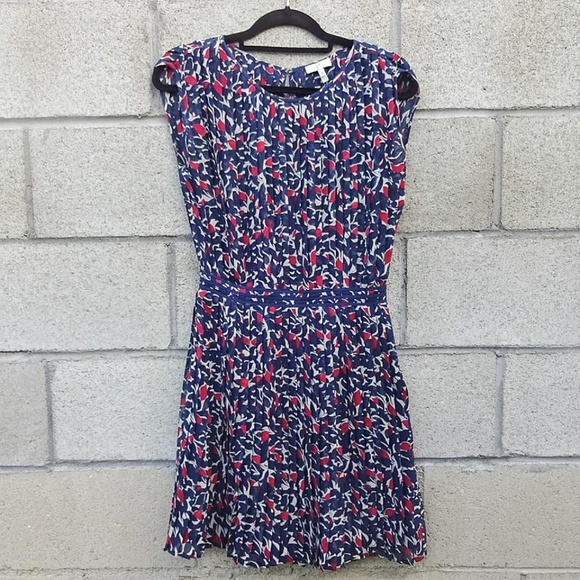 Joie Dresses & Skirts - Joie Navy Pleated Halsette Floral Silk Dress XS